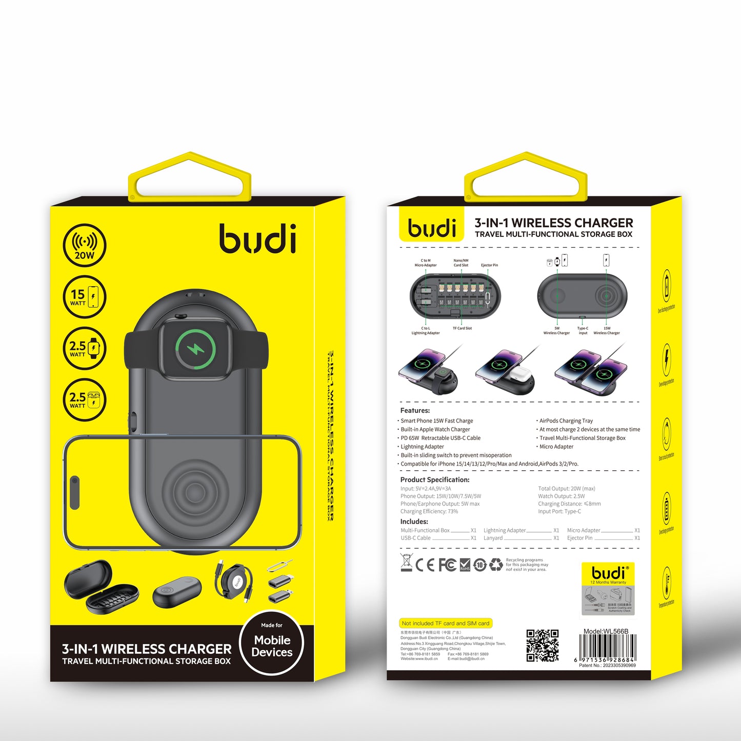 3-IN-1 Wireless Charger (Travel Multi Functional Storage Box)