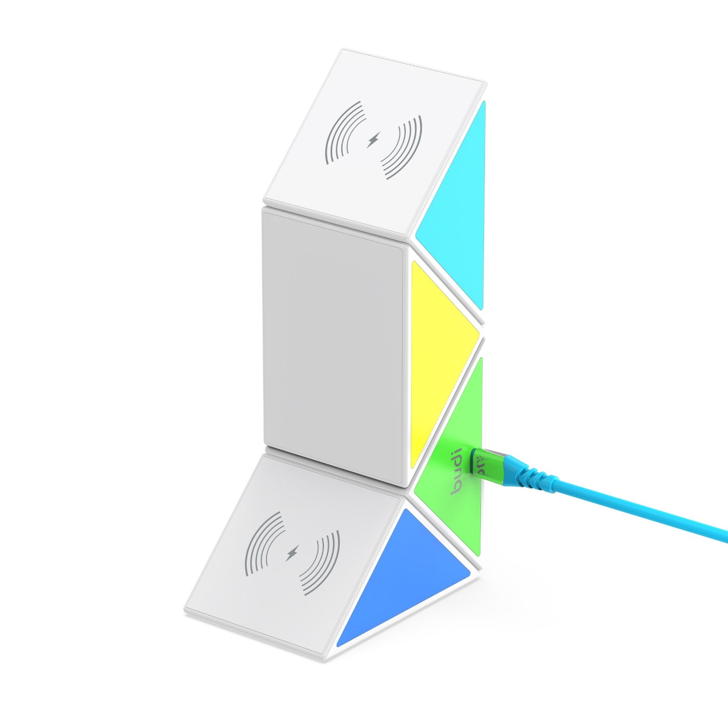 Budi 4-in-1 draadloze oplader, vervormbaar oplaadstation met meerdere uitgangen en nachtlampje