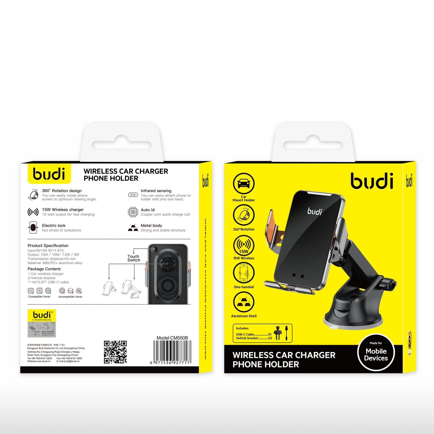 budi universal car charger holder, windshield +vent