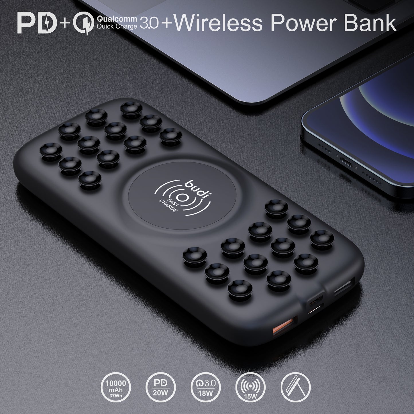 Power bank with bubbles for the back of phone