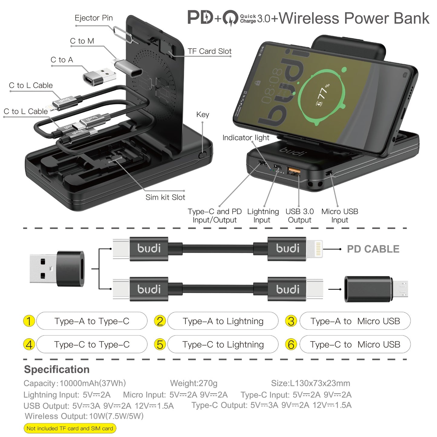 Budi slim Power bank 10,000 MAH